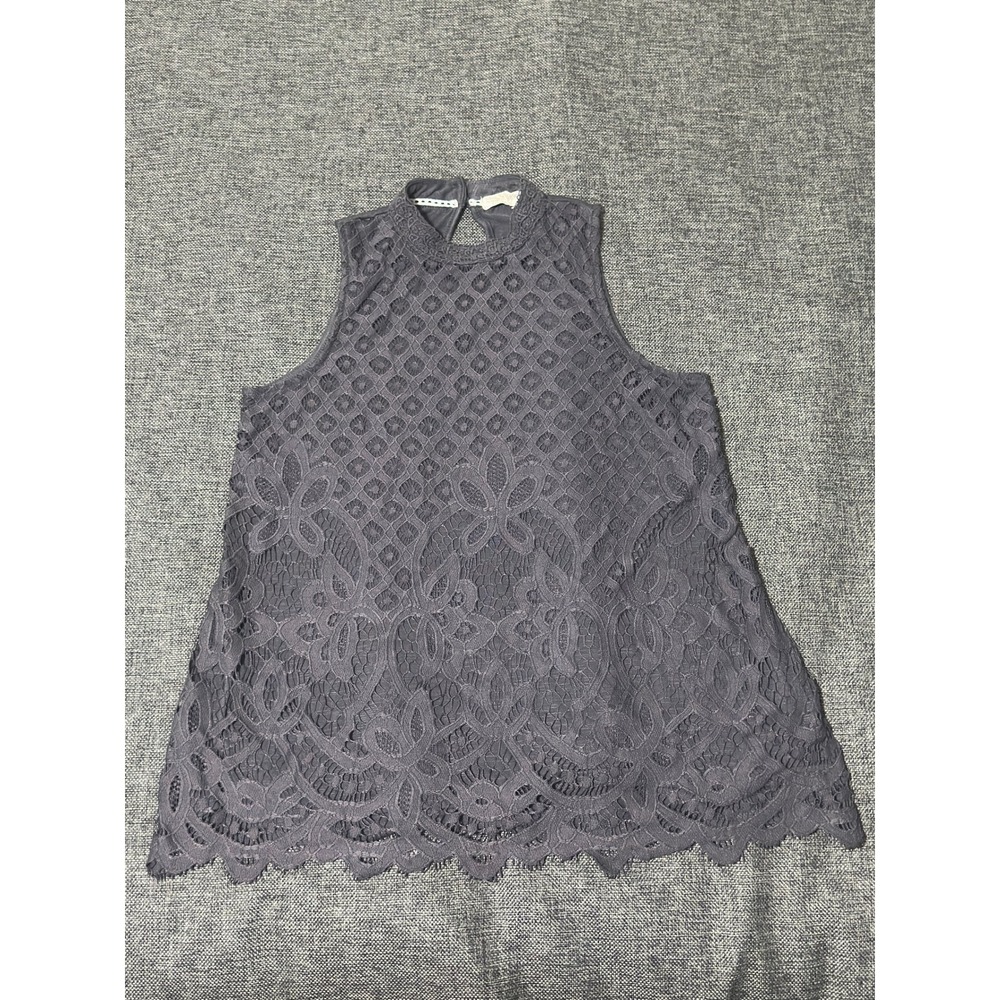 Rewind Women's Medium Tank Top Lace Front Mock Neck Sleeveless Gray NK6727HMV1